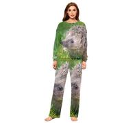 YOUJUNER Damen-Schlafanzug-Sets, 3D-Igel-Tier-Pyjama, Pyjama, Winter, warme Nachtwäsche, Loungewear-Set für Frauen und Mädchen, mehrfarbig, 46