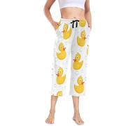 YOUJUNER Damen Schlafanzughose Gelbe Enten Pyjamahose 3/4 Lang Schlafhose Nachtwäsche Hose Freizeithose Loungehose Schlafhose
