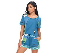 YOUJUNER Schlafanzug Damen Kurz Cartoon süßer Wal Pyjama Set Sommer Kurzarm Pyjamaset Nachtwäsche Zweiteiliger Hausanzug Sleepwear Loungewear