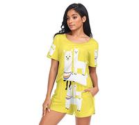 YOUJUNER Schlafanzug Damen Kurz süße Lama-Alpaka-Druck Pyjama Set Sommer Kurzarm Pyjamaset Nachtwäsche Zweiteiliger Hausanzug Sleepwear Loungewear
