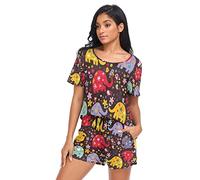 YOUJUNER Schlafanzug Damen Kurz süßer Elefant bunt Pyjama Set Sommer Kurzarm Pyjamaset Nachtwäsche Zweiteiliger Hausanzug Sleepwear Loungewear