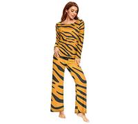 YOUJUNER Schlafanzug Damen Lang Animal Tiger Skin Print Pyjama Damen Langarm Pyjamaset Nachtwäsche Zweiteiliger Hausanzug Sleepwear