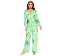 YOUJUNER Schlafanzug Damen Lang Sport Avocado Pyjama Damen Langarm Pyjamaset Nachtwäsche Zweiteiliger Hausanzug Sleepwear