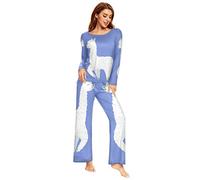 YOUJUNER Schlafanzug Damen Lang süße Lama Lama Alpaka Pyjama Damen Langarm Pyjamaset Nachtwäsche Zweiteiliger Hausanzug Sleepwear