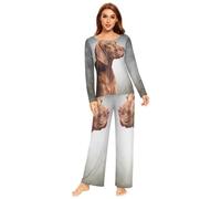 YOUJUNER Schlafanzug Damen Lang Vizsla Hundeportrait Pyjama Damen Langarm Pyjamaset Nachtwäsche Zweiteiliger Hausanzug Sleepwear