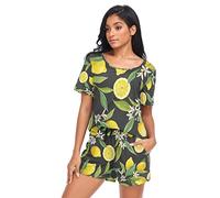 YOUJUNER Schlafanzug-Sets für Damen, Früchte Zitrone Muster Kurzarm Nachtwäsche Sommer Loungewear Set Pjs Nachtwäsche Set, mehrfarbig, 36