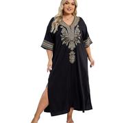 YouKD Maxikleid, geräumig, Kaftan, Boho, Strand-Bikini, Übergröße, Robe für Damen, F Schwarz, One size