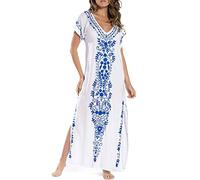 YouKD Sommer Baumwolle Bestickt Blumen Lose Caftan Boho Beach Bikini Cover Up Kleid Plus Size Robe für Frauen