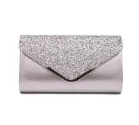 Youlity Damen Umschlag Clutch Tasche Elegante Glitzer Abendtasche Abend Clutches Geldbörse mit Kette Schultergurt Umhängetasche Handtasche für Hochzeit Braut Abschlussball (Silber)