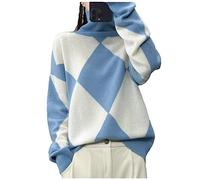 Youllyuu Rollkragenpullover aus 100% Wolle, Damen-Kaschmir-Strickpullover, Rautenpullover Sky Blue XL