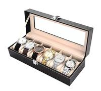 YOUNAFEN Exquisite Uhren-Aufbewahrungsbox mit 6 Fächern, Glasoberfläche, staubdicht, kratzfest, für den persönlichen Gebrauch/Schaufenster/Heimdekoration, Uhrenbox für Damen, 6 Fächer