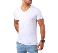 Young & Rich Herren Basic T-Shirt mit tiefem V-Ausschnitt deep v-Neck Vintage Look körperbetonte Passform YR-120, Grösse:S, Farbe:Weiß
