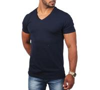 Young & Rich Herren Basic T-Shirt mit tiefem V-Ausschnitt deep v-Neck Vintage Look körperbetonte Passform YR-120, Grösse:M, Farbe:Dunkelblau