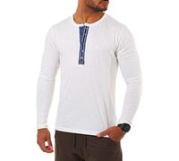 Young & Rich Herren Henley Langarm Shirt Longsleeve mit Knopfleiste Slim fit 2238, Grösse:M, Farbe:Weiß