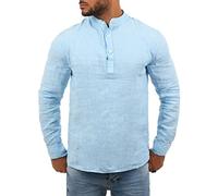 Young & Rich Herren Leinen Langarm Shirt mit Knopfleiste Henley Tunika Hemd Regular fit 100% Leinen H1652 / T3168, Grösse:XXL, Farbe:Hellblau