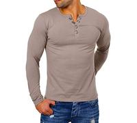 Young & Rich Herren Longsleeve Langarm T-Shirt Knopfleiste mit extra großen Metall Knöpfen Slimfit Big Buttons 2872, Grösse:XL, Farbe:Hellbraun