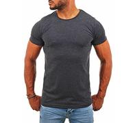 Young & Rich Herren Uni Basic T-Shirt mit Rundhals Ausschnitt einfarbig Round Neck Tee Stretch körperbetonte Dehnbare Passform, Grösse:XL, Farbe:Dunkelgrau