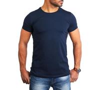 Young & Rich Herren Uni Basic T-Shirt mit Rundhals Ausschnitt einfarbig Round Neck Tee Stretch körperbetonte Dehnbare Passform, Grösse:XL, Farbe:Dunkelblau
