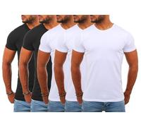 Young&Rich Herren Uni Basic T-Shirt mit Rundhals Ausschnitt einfarbig Stretch körperbetonte Dehnbare Passform 1701, Grösse:3XL, Farbe:3X Weiß / 2X Schwarz (5er Pack)