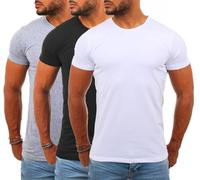 Young & Rich Herren Uni Basic T-Shirt mit Rundhals Ausschnitt einfarbig Stretch körperbetonte Dehnbare Passform 1701, Grösse:XL, Farbe:Weiß/Schwarz/Grau Melange (3er Pack)
