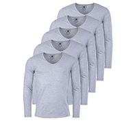 Young & Rich Herren Uni Longsleeve Basic Langarm T-Shirt mit tiefem V-Ausschnitt Slimfit mit Stretchanteilen (5er Pack), Grösse:M, Farbe:Grau Melange (5er Pack)