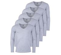 Young & Rich Herren Uni Longsleeve Basic Langarm T-Shirt mit tiefem V-Ausschnitt Slimfit mit Stretchanteilen (5er Pack), Grösse:S, Farbe:Grau Melange (5er Pack)