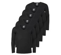 Young & Rich Herren Uni Longsleeve Basic Langarm T-Shirt mit tiefem V-Ausschnitt Slimfit mit Stretchanteilen (5er Pack), Grösse:M, Farbe:Schwarz (5er Pack)