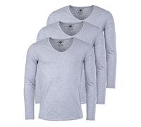 Young&Rich Herren Uni Longsleeve Basic Langarm T-Shirt mit tiefem V-Ausschnitt Slimfit mit Stretchanteilen (3er Pack), Grösse:M, Farbe:Grau Melange (3er Pack)
