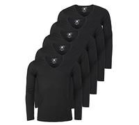 Young & Rich Herren Uni Longsleeve Basic Langarm T-Shirt mit tiefem V-Ausschnitt Slimfit mit Stretchanteilen (5er Pack), Grösse:3XL, Farbe:Schwarz (5er Pack)
