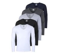 Young & Rich Herren Uni Longsleeve Basic Langarm T-Shirt mit tiefem V-Ausschnitt Slimfit mit Stretchanteilen (5er Pack), Grösse:XL, Farbe:Weiß/Schwarz/Grau/Dunkelgrau/Dunkelblau (5er Pack)