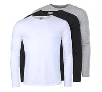 Young & Rich Herren Uni Longsleeve Basic Langarm T-Shirt Rundhals-Ausschnitt Slimfit mit Stretchanteilen (3er/5er Pack), Grösse:M, Farbe:Weiß/Schwarz/Grau Melange (3er Pack)