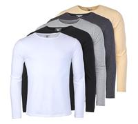 Young & Rich Herren Uni Longsleeve Basic Langarm T-Shirt Rundhals-Ausschnitt Slimfit mit Stretchanteilen (3er/5er Pack)