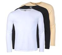 Young & Rich Herren Uni Longsleeve Basic Langarm T-Shirt Rundhals-Ausschnitt Slimfit mit Stretchanteilen (3er/5er Pack), Grösse:M, Farbe:Weiß/Schwarz/Beige (3er Pack)