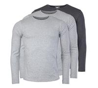 Young & Rich Herren Uni Longsleeve Basic Langarm T-Shirt Rundhals-Ausschnitt Slimfit mit Stretchanteilen (3er/5er Pack), Grösse:L, Farbe:2X Grau Melange / 1x Dunkelgrau Melange (3er Pack)
