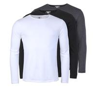 Young & Rich Herren Uni Longsleeve Basic Langarm T-Shirt Rundhals-Ausschnitt Slimfit mit Stretchanteilen (3er/5er Pack), Grösse:S, Farbe:Weiß/Schwarz/Dunkelgrau Melange (3er Pack)