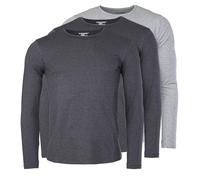 Young & Rich Herren Uni Longsleeve Basic Langarm T-Shirt Rundhals-Ausschnitt Slimfit mit Stretchanteilen (3er/5er Pack), Grösse:M, Farbe:2X Dunkelgrau Melange / 1x Grau Melange (3er Pack)