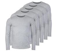 Young & Rich Herren Uni Longsleeve Basic Langarm T-Shirt Rundhals-Ausschnitt Slimfit mit Stretchanteilen (3er/5er Pack), Grösse:L, Farbe:Grau Melange (5er Pack)