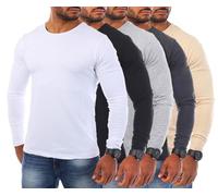 Young & Rich Herren Uni Longsleeve Basic Tee Langarm Shirt einfarbig Rundhals Ausschnitt Slimfit mit Stretchanteilen 2002, Grösse:L, Farbe:Weiß/Schwarz/Grau/Dunkelgrau/Beige (5er Pack)