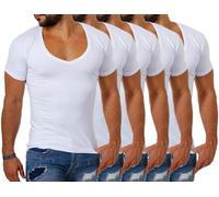 Young & Rich Herren Uni T-Shirt Basic mit extra tiefem V-Ausschnitt Slimfit deep V-Neck Stretch dehnbar 1315, Grösse:L, Farbe:Weiß - 5 Stück
