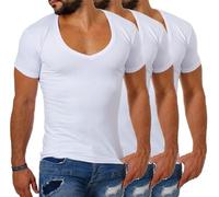 Young & Rich Herren Uni T-Shirt Basic mit extra tiefem V-Ausschnitt Slimfit deep V-Neck Stretch dehnbar 1315, Grösse:XL, Farbe:Weiß - 3 Stück
