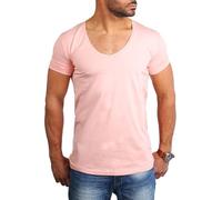 Young & Rich Herren Uni T-Shirt Basic mit extra tiefem V-Ausschnitt Slimfit deep V-Neck Stretch dehnbar 1315, Grösse:XL, Farbe:Rosa