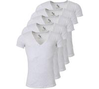 Young & Rich Herren Uni T-Shirt mit extra tiefem V-Ausschnitt Slimfit Stretch Dehnbare Passform einfarbiges Basic Shirt - 5er Pack, Grösse:XL, Farbe:Hellgrau
