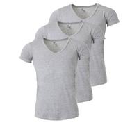 Young & Rich Herren Uni T-Shirt mit extra tiefem V-Ausschnitt Slimfit Stretch Dehnbare Passform einfarbiges Basic Shirt - 3er Pack, Grösse:M, Farbe:Grau