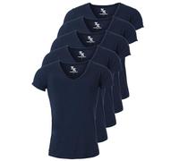 Young & Rich Herren Uni T-Shirt mit extra tiefem V-Ausschnitt Slimfit Stretch Dehnbare Passform einfarbiges Basic Shirt - 5er Pack, Grösse:S, Farbe:Dunkelblau