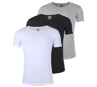 Young & Rich Herren Uni T-Shirt mit tiefem Rundhals Ausschnitt einfarbig körperbetontes Basic Tee Vintage Look - 1702 3er Pack, Grösse:M, Farbe:Weiß/Schwarz/Grau
