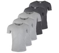 Young & Rich Herren Uni T-Shirt mit tiefem Rundhals Ausschnitt einfarbig körperbetontes Basic Tee Vintage Look - 1702 5er Pack, Grösse:XL, Farbe:3 x Grau / 2 x Dunkelgrau