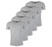 Young & Rich Herren Uni T-Shirt mit tiefem Rundhals Ausschnitt einfarbig körperbetontes Basic Tee Vintage Look - 1702 5er Pack, Grösse:L, Farbe:Grau