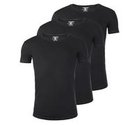 Young & Rich Herren Uni T-Shirt mit tiefem Rundhals Ausschnitt einfarbig körperbetontes Basic Tee Vintage Look - 1702 3er Pack, Grösse:L, Farbe:Schwarz