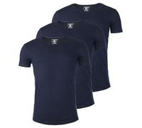 Young & Rich Herren Uni T-Shirt mit tiefem Rundhals Ausschnitt einfarbig körperbetontes Basic Tee Vintage Look - 1702 3er Pack, Grösse:M, Farbe:Dunkelblau