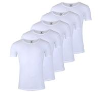 Young & Rich Herren Uni T-Shirt mit tiefem Rundhals Ausschnitt einfarbig körperbetontes Basic Tee Vintage Look - 1702 5er Pack, Grösse:S, Farbe:Weiß
